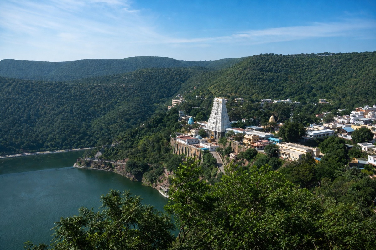 Srisailam temple town on forested hills